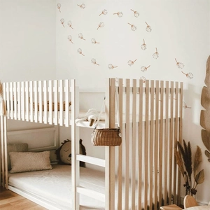 Bohemian dandelion seed wall stickers in brown tones for a cozy Nordic style nursery decor