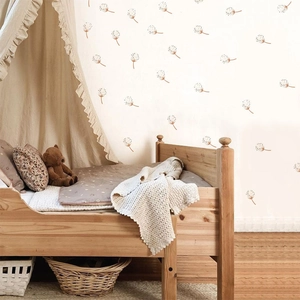 Bohemian dandelion wall decals in warm orange for a cozy nursery and bedroom decor