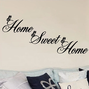 Home Sweet Home vinyl wall sticker with black butterfly silhouettes for bedroom decor