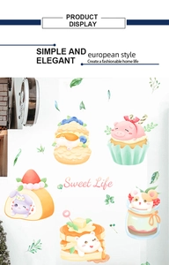 Detailed view of cartoon animal cake wall stickers including pig cupcakes and rabbit rolls