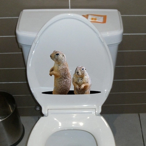 3D cute groundhog wall stickers for bathroom decor with realistic animal hole effect