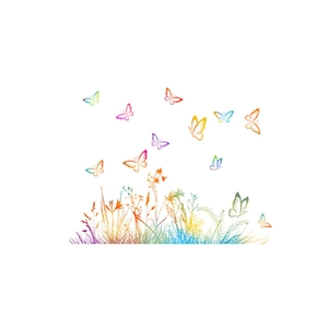Rainbow gradient butterfly and botanical wall stickers for living room wall decoration