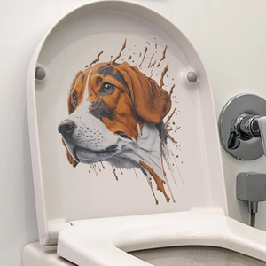 Artistic watercolor pointer dog wall sticker applied on a white toilet lid cover decal
