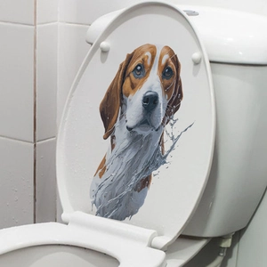 Sticker 3D tête de chien Beagle pour abattant de WC avec effet d'éclaboussures d'eau