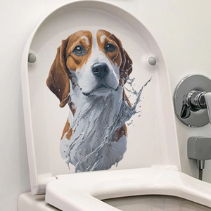 Sticker 3D réaliste pour toilettes avec chien Beagle et effet d'éclaboussure d'eau