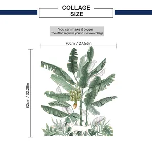 Size chart for tropical banana leaf wall stickers with dimensions 70cm width and 82cm height