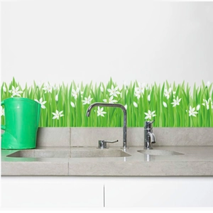 Wandaufkleber mit grünen Gräsern und weißen Lilien für die Küchendekoration wasserdicht