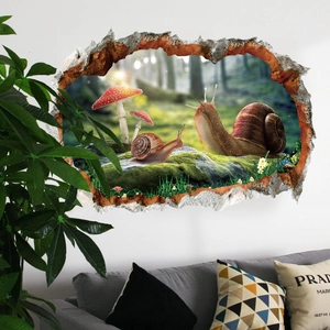 3D forest snail wall decal with broken wall effect for bedroom or living room decor