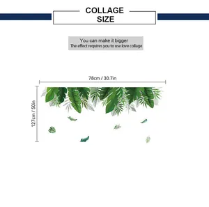 Size chart showing green plant wall sticker dimensions of 78cm by 127cm for home decor