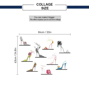 Size guide for high heel wall decals showing dimensions of 84x63 cm for home decoration