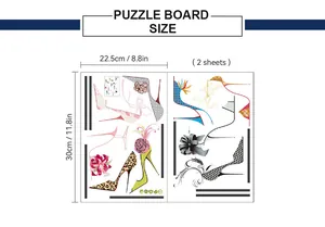 Size chart showing two sheets of 30x22.5cm self-adhesive high heel wall stickers