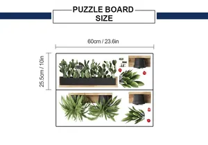 Size chart for green plant wall stickers showing dimensions 60x25.5cm for puzzle board