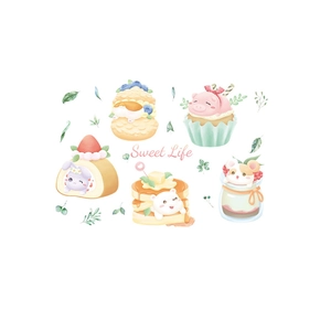Cute animal cake wall stickers for nursery featuring Sweet Life watercolor cartoon designs
