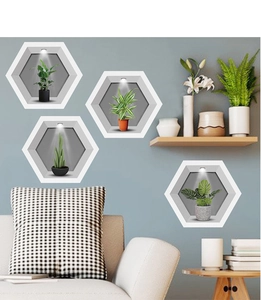 Detail of 3D hexagonal wall stickers featuring potted plants and cactus motifs