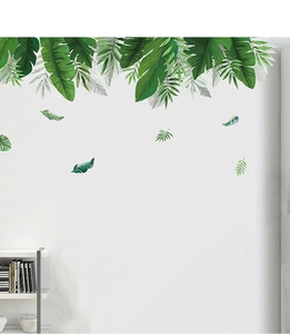 Detail view of tropical green leaf wall stickers with waterproof PVC hanging foliage