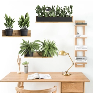 Minimalist wall-mounted solid wood floating shelves for plants and home decor