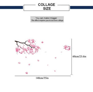 Size chart for cherry blossom wall sticker showing 140cm width and 60cm height dimensions