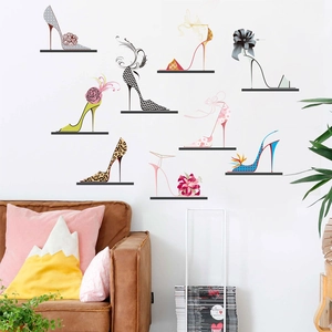 Creative high heel wall stickers set with 9 fashionable art patterns for living room decor