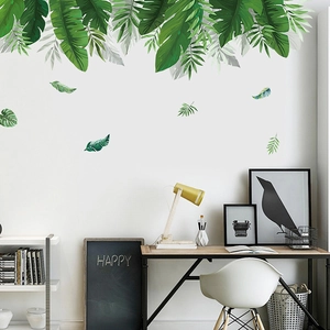Tropical green leaf wall decals featuring monstera and banana leaves for home decor