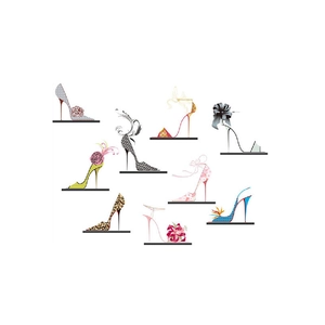 Creative high heel wall stickers set featuring stylish leopard and floral shoe designs
