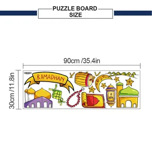 Size chart for Ramadhan wall decals showing 90x30cm dimensions and festive motifs