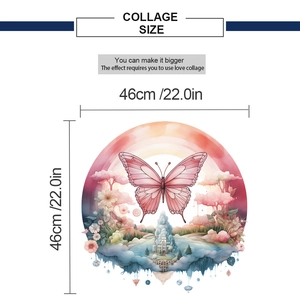 Detail view of colorful 46cm round wall sticker featuring pink butterfly and fantasy castle