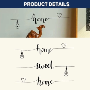Détails de l'autocollant mural Home Sweet Home avec motifs de cœur et d'ampoule
