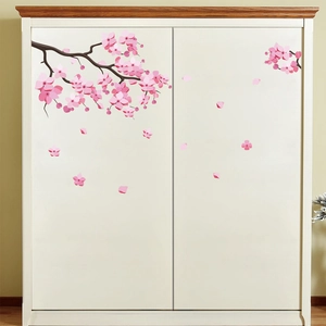 Cherry Blossom Pink Flower Tree Branch Wall Stickers Removable PVC Floral Wall Decal For Bedroom Living Room Bathroom Home Decor