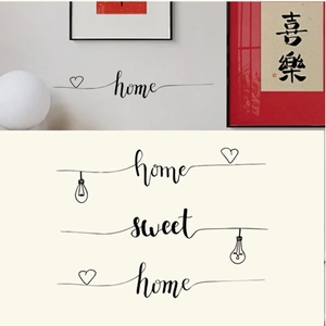 Détail du sticker mural Home Sweet Home avec dessin de cœur et ampoule décorative
