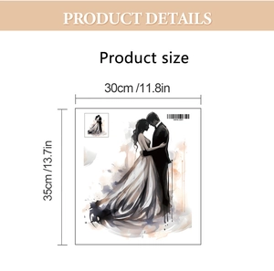 Size specifications of watercolor wedding couple wall sticker, measuring 30cm by 35cm