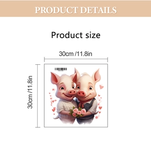 Detail showing 30x30cm cartoon wedding pig wall sticker dimensions and illustration