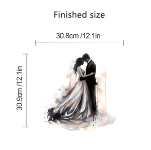 Detail view of cartoon couple art wall sticker showing 30.8 x 30.9 cm finished dimensions