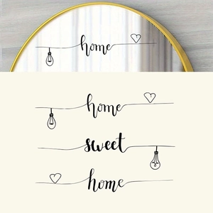 Sticker Mural Home Sweet Home Noir PVC Lettrage Artistique Amovible Avec Cœur Ampoule Pour Décoration De Salon Chambre