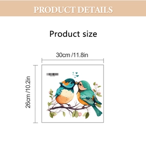 Detail view showing dimensions of branch and birds self-adhesive toilet seat decal sticker