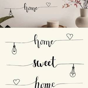 Sticker mural Home Sweet Home avec ampoules et cœurs pour décoration de salon