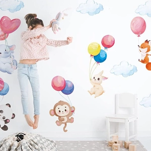 Cartoon animal wall stickers with monkeys and elephants for kids room nursery decor