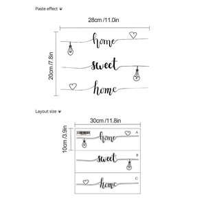 Sticker mural Home Sweet Home avec ampoule et cœur pour décoration intérieure épurée