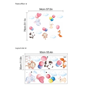 Cartoon elephant and panda wall stickers for nursery DIY decor with colorful balloons