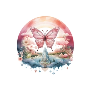 Colorful dreamlike butterfly wall sticker with floral castle for home decor