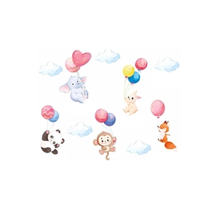 Cute cartoon animal wall stickers featuring elephant, panda and balloons for nursery decor