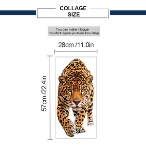 Close-up of leopard wall sticker showing dimensions 28x57cm for home decor