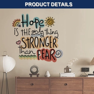 Detailed view of inspirational wall decal with Hope quote and colorful rainbow icons