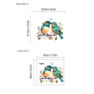 Self-adhesive branch with two birds wall sticker for bathroom and home decor