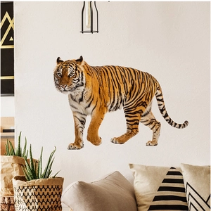 Realistic walking tiger wall decal sticker for modern living room interior home decor