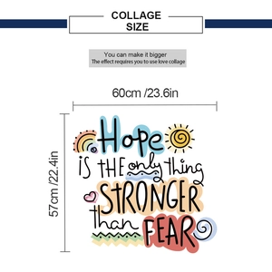Detail view of Hope is stronger than fear wall sticker with dimensions 60x57cm