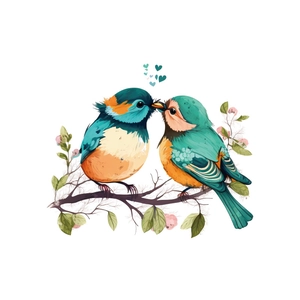 Self-adhesive wall sticker featuring two colorful birds on branches with floral accents