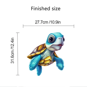 Detailed view of cartoon sea turtle wall sticker with 27.7x31.6cm dimensions