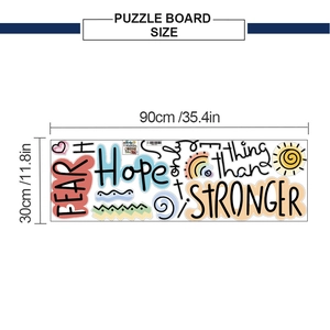 Detail view showing Hope is Stronger Than Fear wall decal quote with rainbow and sun design