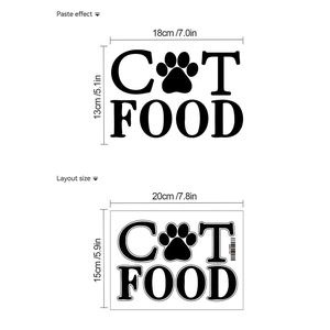 Cat Food black adhesive wall stickers featuring creative paw print design for pet area