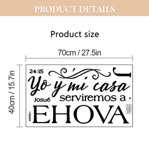 Detailed size chart for the 70x40cm Bible verse wall sticker with Spanish calligraphy
